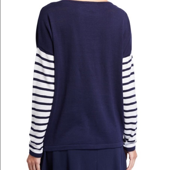 Joan Vass Rose Intarsia Striped-Sleeve Sweater Sequin NWT - Picture 3 of 8